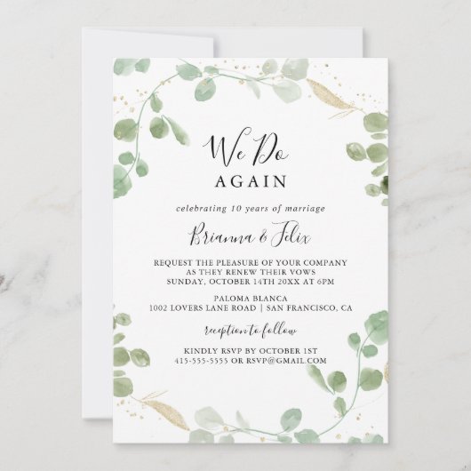 Gold Confetti Eucalyptus Wir machen wieder einmal  Einladung (Vorderseite)