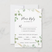 Gold Confetti Eukalyptus Wedding Menü UAWG RSVP Karte (Vorderseite)