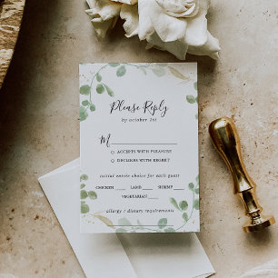 Gold Confetti Eukalyptus Wedding Menü UAWG RSVP Karte