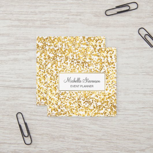 Gold Confetti Event Planner Business Cards Quadratische Visitenkarte (Vorderseite/Rückseite Beispiel)