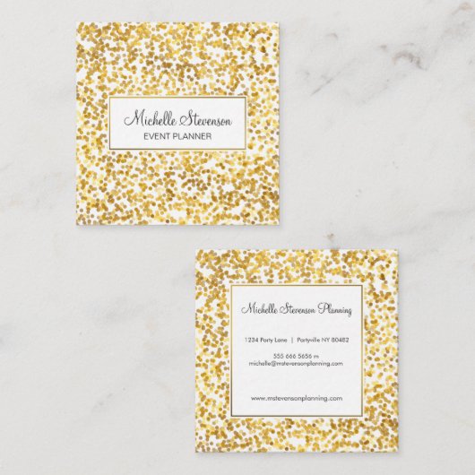 Gold Confetti Event Planner Business Cards Quadratische Visitenkarte (Vorne/Hinten)
