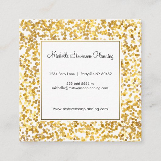 Gold Confetti Event Planner Business Cards Quadratische Visitenkarte (Rückseite)