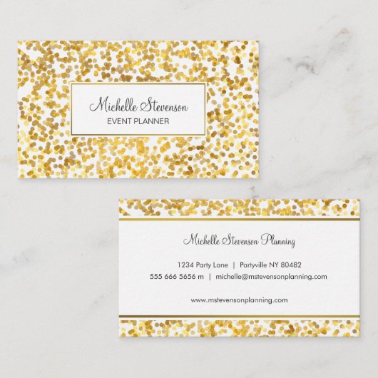 Gold Confetti Event Planner Business Cards Visitenkarte (Vorne/Hinten)