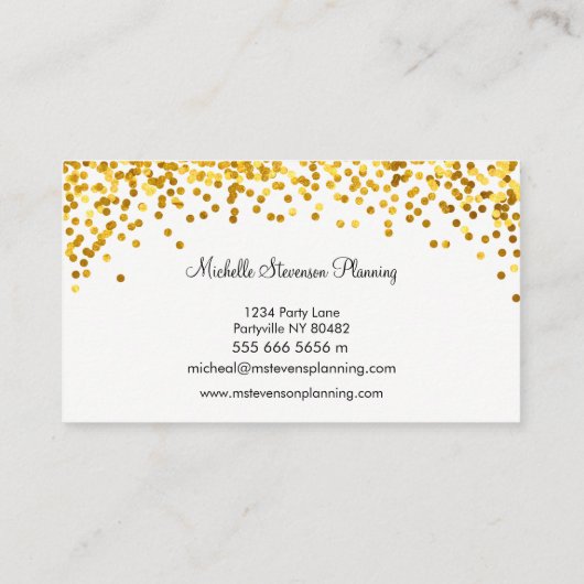 Gold Confetti Event Planner Business Cards Visitenkarte (Rückseite)