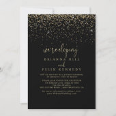 Gold Confetti Extravagant Script Elopement Empfang Einladung (Vorderseite)