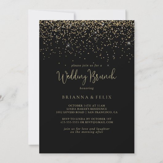 Gold Confetti Extravagant Script Wedding Brunch Einladung (Vorderseite)