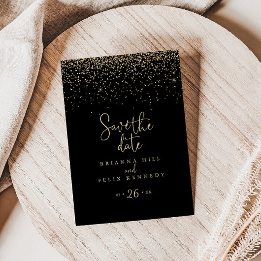 Gold Confetti Extravagantes Skript Save the Date P Postkarte