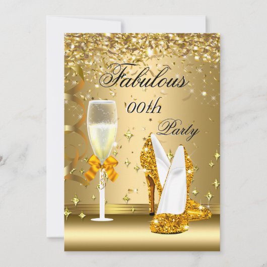Gold Confetti Fabulous Champagner Heelse Geburtsta Einladung (Vorderseite)