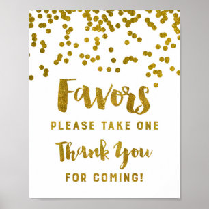 Gold Confetti Favors-Sign Vielen Dank für Ihr Komm Poster