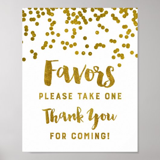 Gold Confetti Favors-Sign Vielen Dank für Ihr Komm Poster (Vorne)