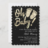 Gold Confetti Feet Baby Shooting Script Schwarz-we Einladung (Vorderseite)