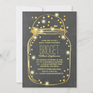 Gold Confetti Fireflies Mason Jar Brautparty Einladung