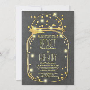 Gold Confetti Fireflies Mason Jar Engagement Party Einladung