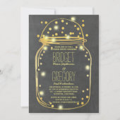 Gold Confetti Fireflies Mason Jar Probe Abendessen Einladung (Vorderseite)
