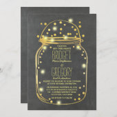 Gold Confetti Fireflies Mason Jar Wedding Einladung (Vorne/Hinten)
