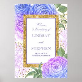 Gold Confetti Floral Blue und Lila Empfang Poster