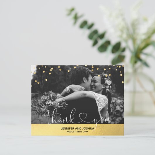 Gold Confetti & Foil Wedding Vielen Dank | FOTOS Postkarte (Stehend Vorderseite)