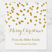 Gold Confetti Frohe Weihnachtsweinmarke Weinetikett (Einzelnes Label)
