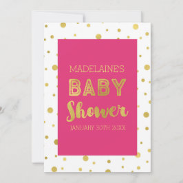 Gold Confetti Fuchsia Pink Babydusche Einladung