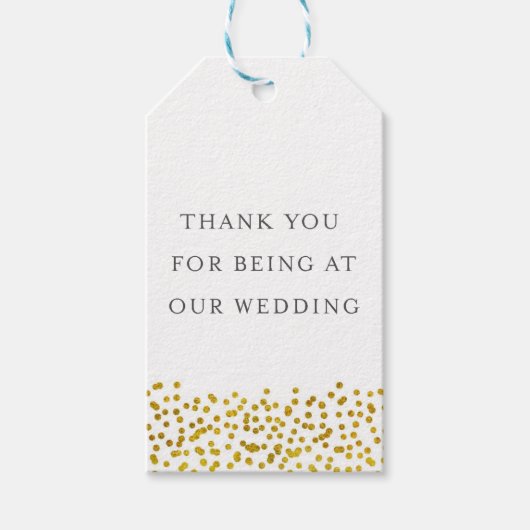 Gold Confetti Gastgeschenk Hochzeit Tags Geschenkanhänger (Vorderseite)