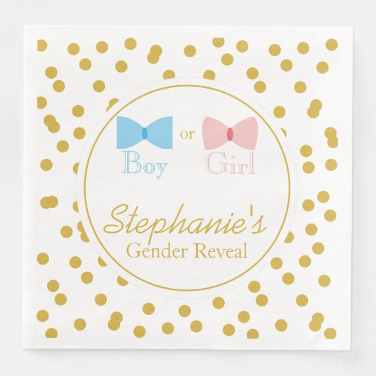 Gold Confetti Gender Reveal Bow und Bow Krawatte Serviette (Vorderseite)