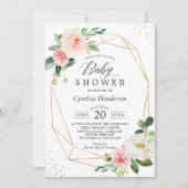 Gold Confetti Geometric Blush Floral Baby Dusche Einladung (Vorderseite)