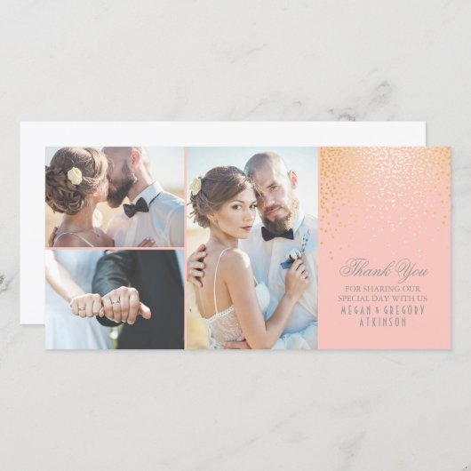 Gold Confetti Glamour Pink Wedding Vielen Dank Dankeskarte (Vorne/Hinten)