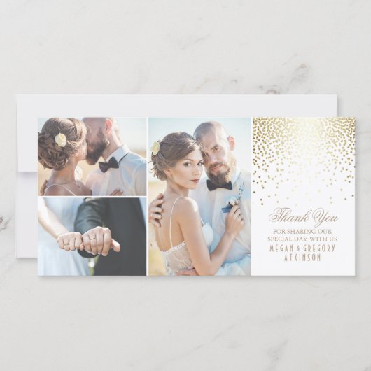 Gold Confetti Glamour White Wedding Vielen Dank Dankeskarte (Vorderseite)