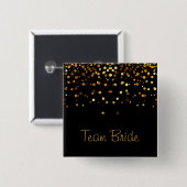 Gold Confetti Glitter Faux Foil Black Team Bride Button (Vorne & Hinten)