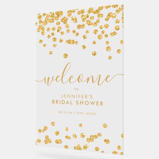 Gold Confetti Glitzer Brautparty Willkommen Acrylschild (Winkel)
