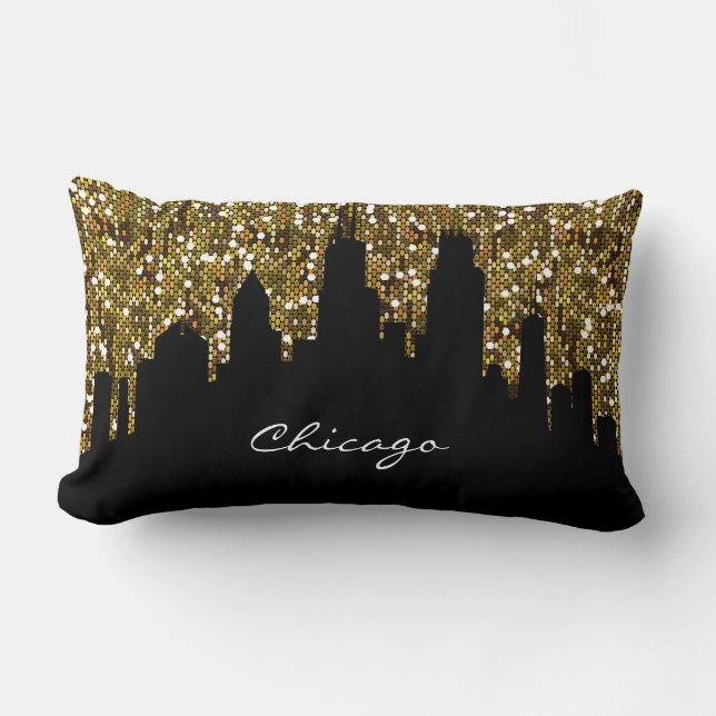 Gold Confetti Glitzer Chicago Skyline Sehenswürdig Lendenkissen (Vorderseite)