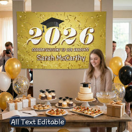 Gold Confetti Glitzer Class of 2025 Graduation Cap Banner