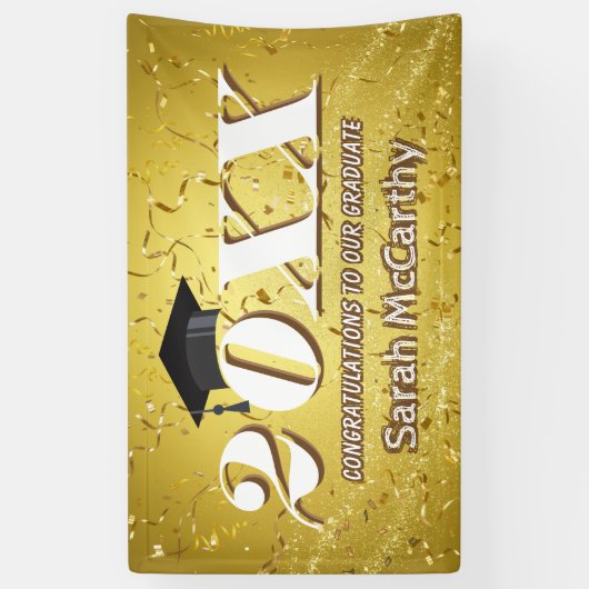 Gold Confetti Glitzer Class of 2025 Graduation Cap Banner (Vertikal)