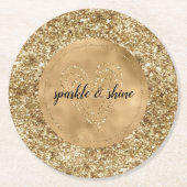 Gold Confetti Glitzer Herz Runder Pappuntersetzer (Vorderseite)