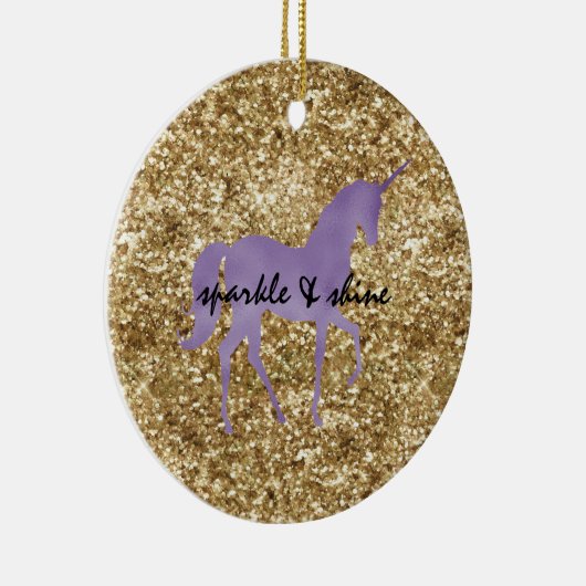 Gold Confetti Glitzer Lila Unicorn Keramik Ornament (Rechts)