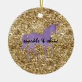 Gold Confetti Glitzer Lila Unicorn Keramik Ornament (Vorne)