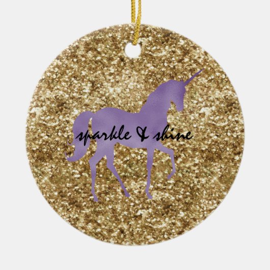 Gold Confetti Glitzer Lila Unicorn Keramik Ornament (Vorne)