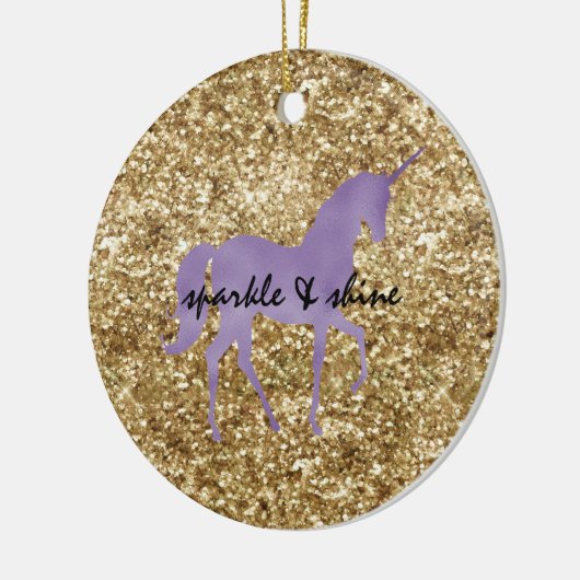 Gold Confetti Glitzer Lila Unicorn Keramik Ornament (Links)