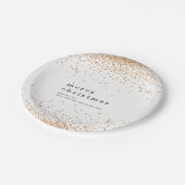 Gold Confetti Glitzer Name Frohe Weihnachten Pappteller (Schrägansicht)