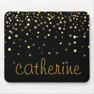 Gold Confetti Glitzer Schwarzes Imitat Mousepad