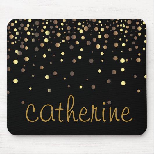 Gold Confetti Glitzer Schwarzes Imitat Mousepad (Vorne)