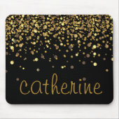 Gold Confetti Glitzer Schwarzes Imitat Mousepad (Vorne)