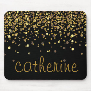 Gold Confetti Glitzer Schwarzes Imitat Mousepad