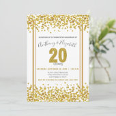 Gold Confetti Glitzer-Style 20th Anniversary Party Einladung (Stehend Vorderseite)