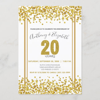 Gold Confetti Glitzer-Style 20th Anniversary Party Einladung