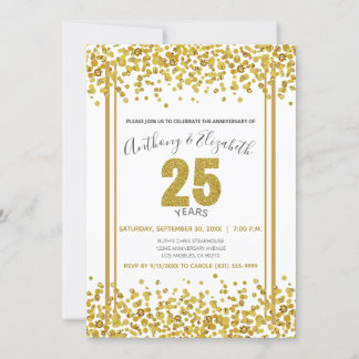 Gold Confetti Glitzer-Style 25th Anniversary Party Einladung