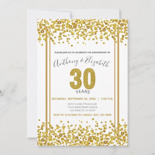 Gold Confetti Glitzer-Style 30th Anniversary Party Einladung (Vorderseite)