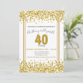 Gold Confetti Glitzer-Style 40th Anniversary Party Einladung (Stehend Vorderseite)
