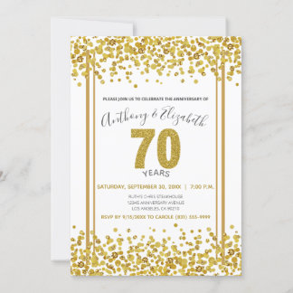 Gold Confetti Glitzer-Style 70th Anniversary Party Einladung