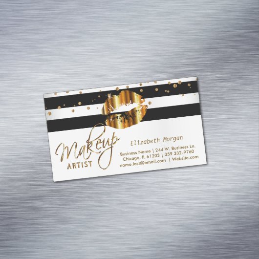 Gold Confetti & Gold Lips - Makeup Artist Magnetische Visitenkarte (Beispiel)